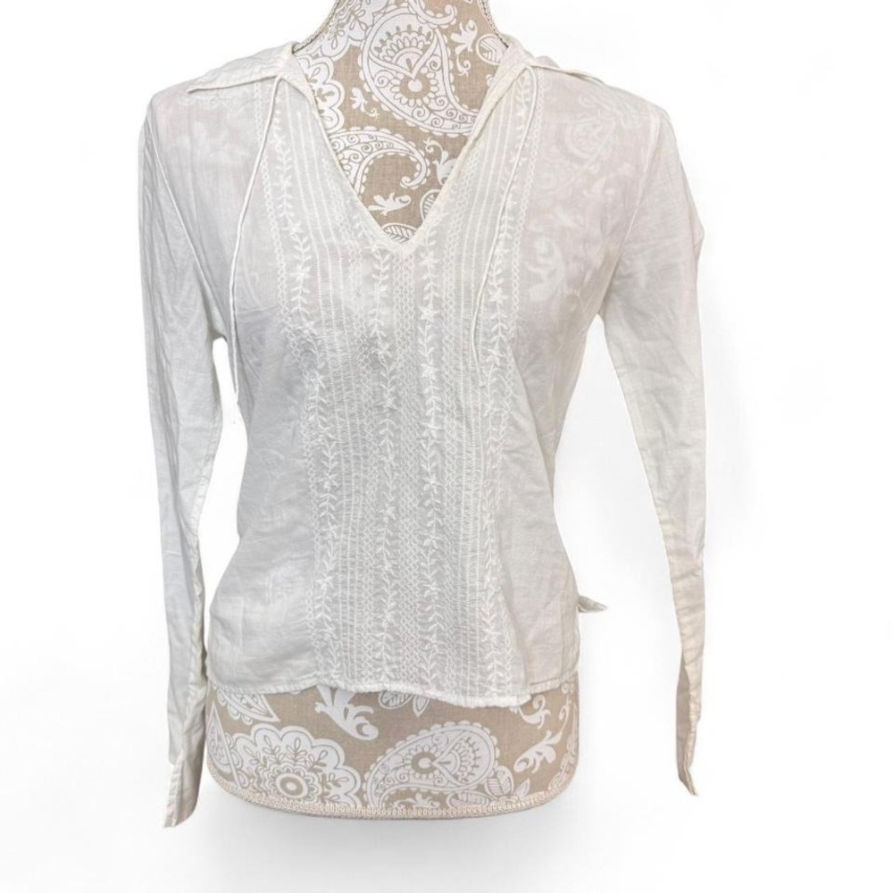 Abercrombie Sheer White Embroidered T Shirt Tunic Size Small Boho Preppy Basic